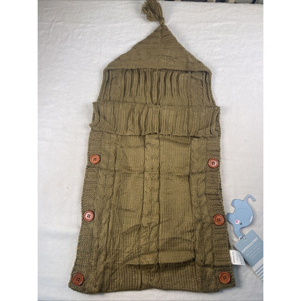 NWT XMWEALTHY Baby Knit Swaddle Blanket Hooded Sleep Sack Stroller Wrap Brown